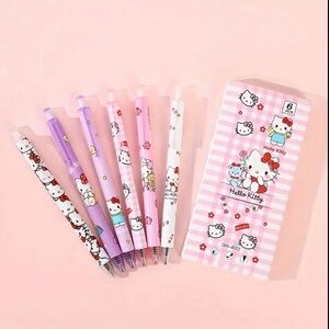 Hello Kitty Retractable Gel Pen, 6pcs, Black Ink, Cute Office Supplies NIP